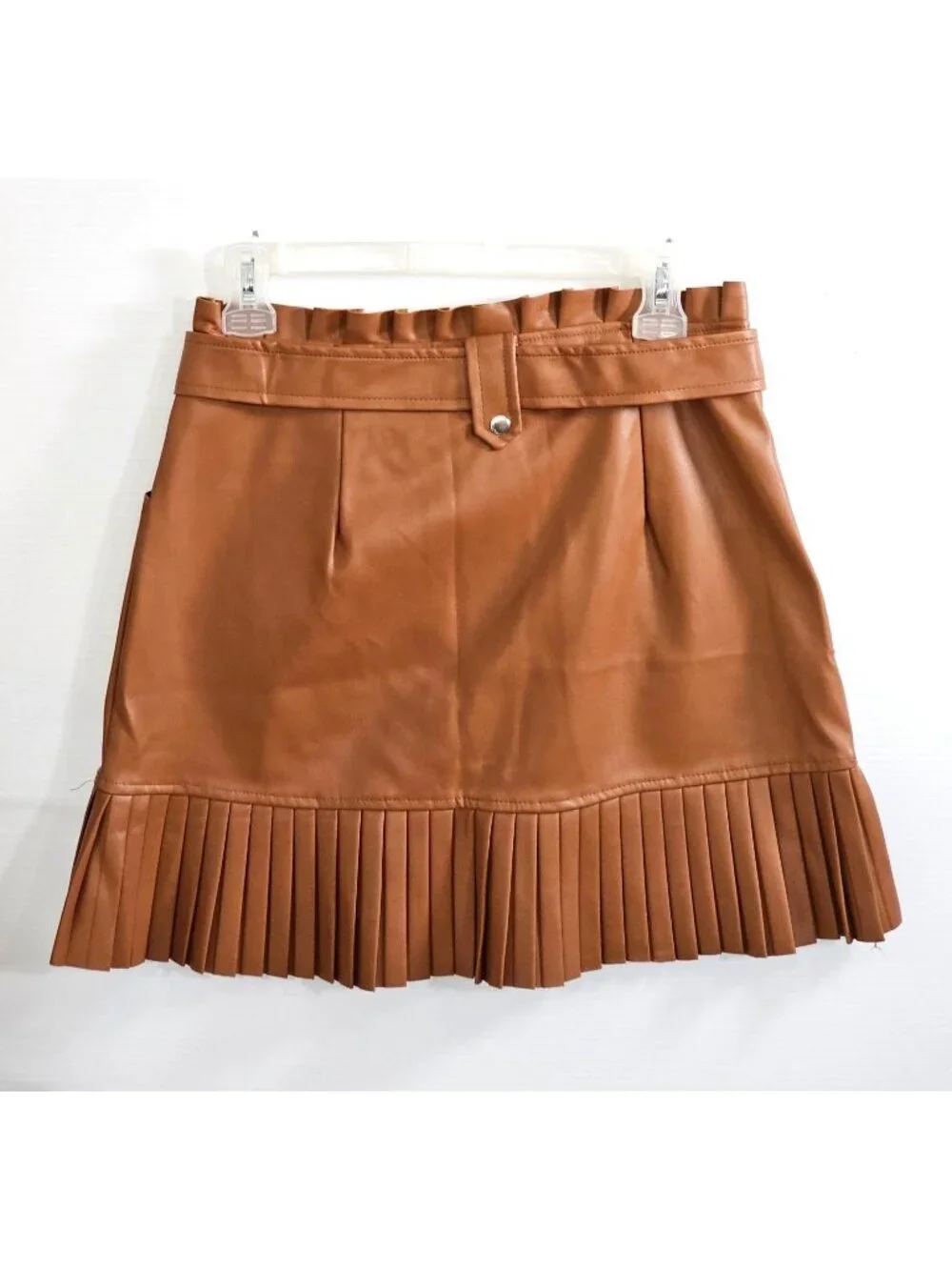 NWT Fame/Ekim 31 Women's Brown Faux Leather Ruffle Skirt with Belt Size M 1837 - Picture 11 of 11